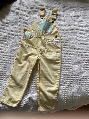 Yellow Kids Overalls with Stripe Pocket